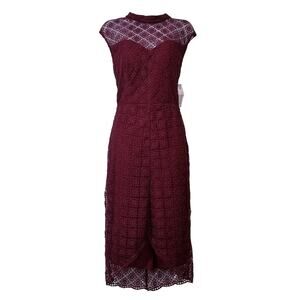 Bisou Bisou Lace Midi Dress Illusion Mock Neck Party Cocktail Work